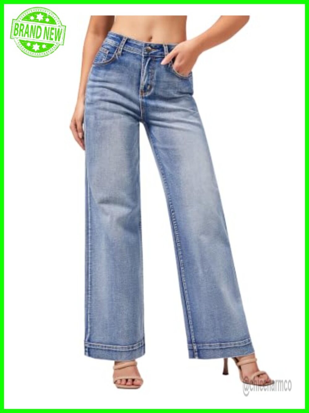 Women's Wide Leg High Waisted Stretch Jeans Loose Fit Denim Pants